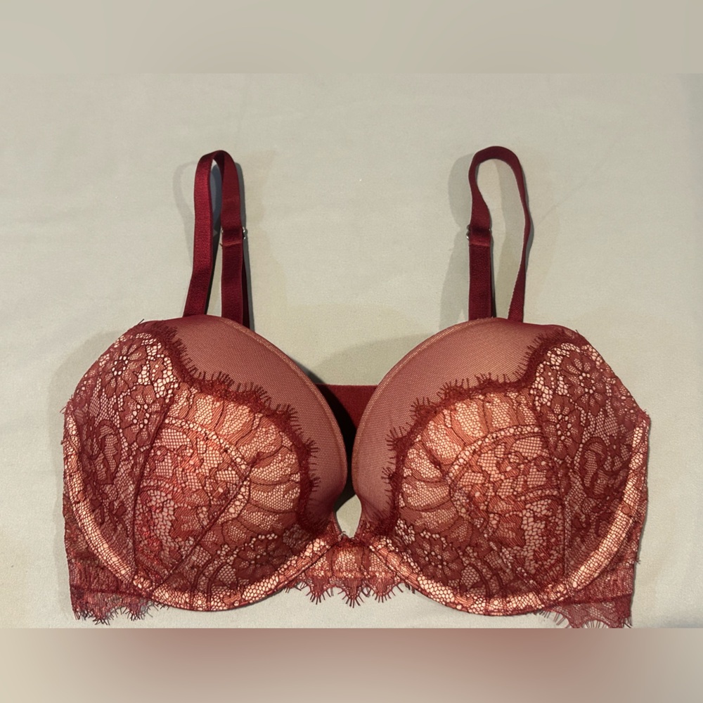 Victoria Secret Dream Angels Burgundy Lace Underwire Padded Push Up Bra 32DD